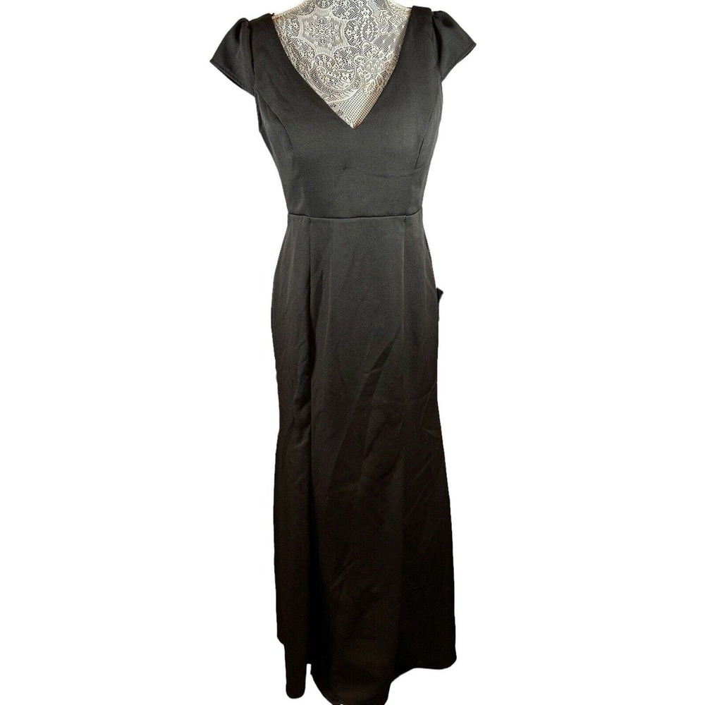 LULU'S Follow the Romance Black Cap Sleeve V-Neck Maxi Formal Dress NWT Size L